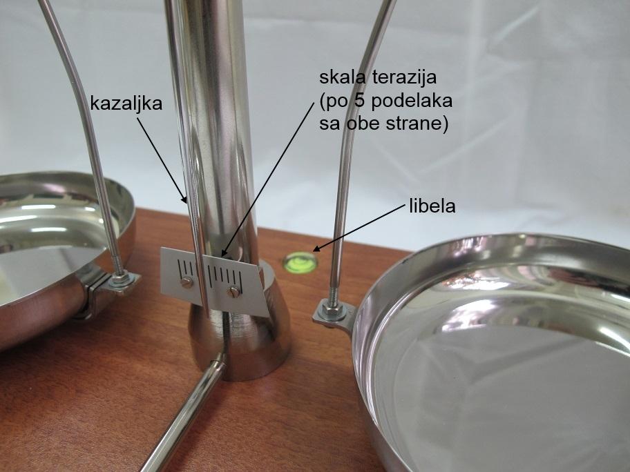 2.1. TERAZIJE 3 2.1.1 Priprema terazija za rad Pre početka merenja potrebno je pripremiti terazije za rad što uključuje: 1. postavljanje terazija u pravilan položaj, 2.