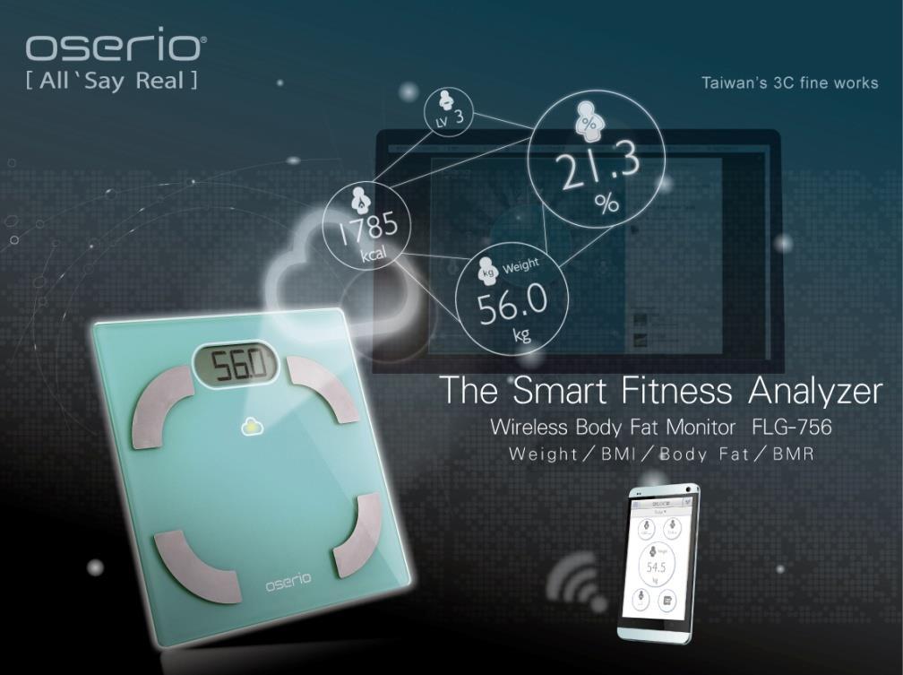 OSERIO FLG 756 Body Fat Monitor Με bluetooth σύνδεση με «o care» app 4 αισθητήρες ζύγισης Μετρήσεις: Βάρος, BMI, λίπος, BMR