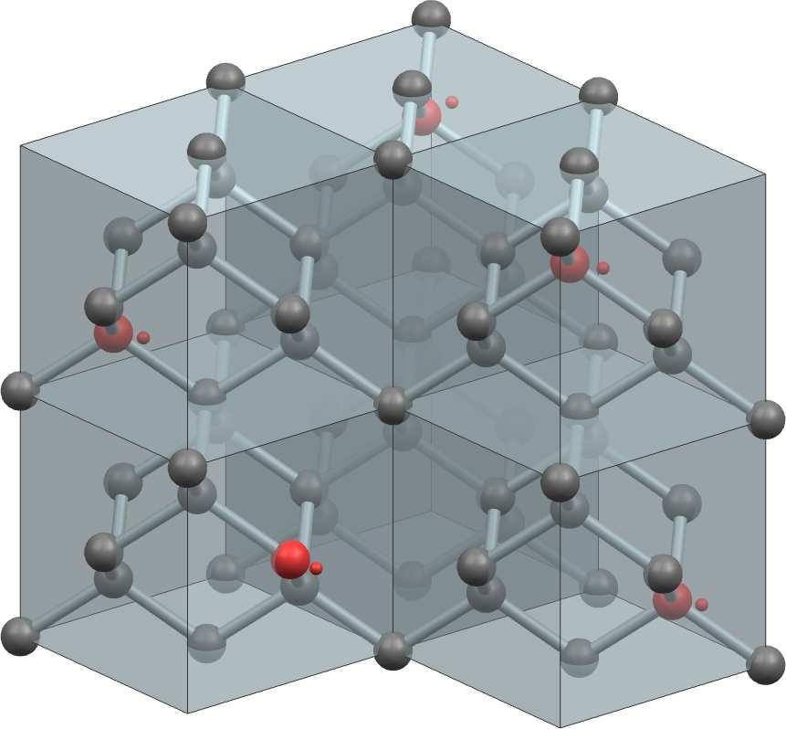 Dopiranje silicijuma Model kristalne rešetke silicijuma sa donorskim primesama.