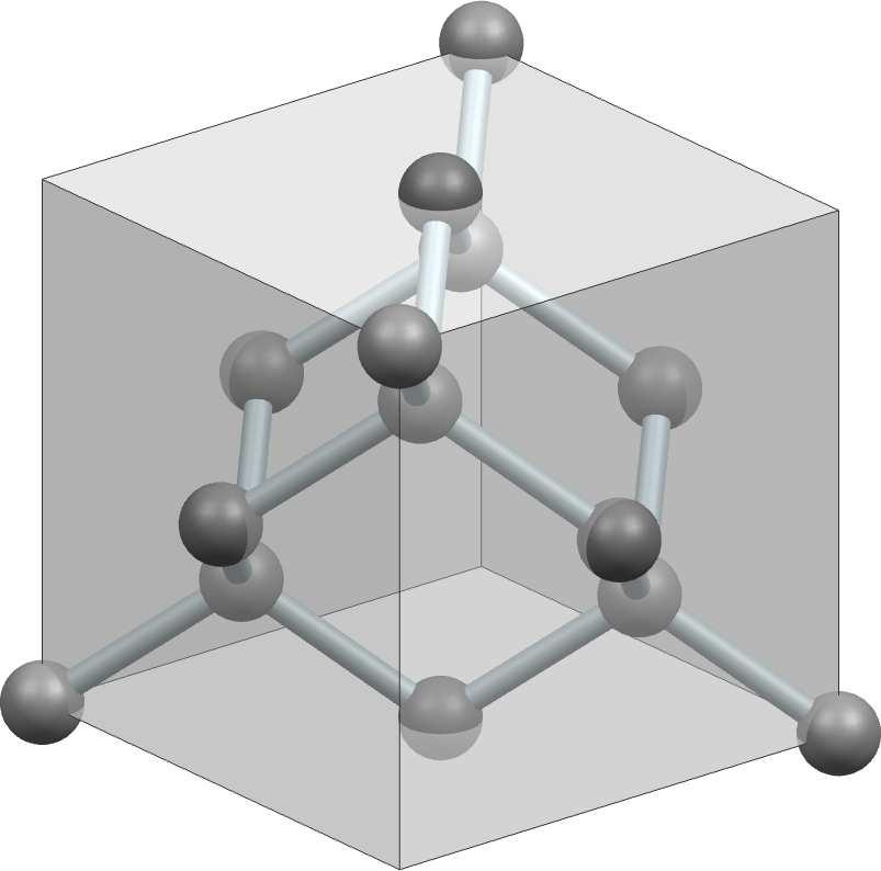 Kristalna struktura silicijuma Simbolički prikaz me dusobne povezanosti atoma silicijuma: atomi su predstavljeni sferama, a kovalentne veze cilindrima.