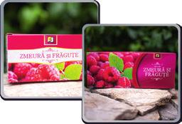Zmeură și frăguțe Ceai aromat o Descriere produs: Zmeura este o sursă excelentă de elemente nutritive, printre care vitamina C, magneziu, calciu și flavonoide.