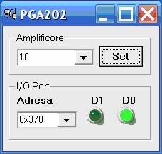 2kΩ Fig. 3. Schema electrică a circuitului realizat cu PGA202. Pentru stabilirea câştigului circuitul realizat este conectat la portul paralel al calculatorului.