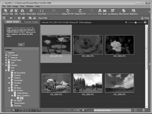Προβολή φωτογραφιών Οι φωτογραφίες εμφανίζονται στο ViewNX 2 όταν ολοκληρωθεί η μεταφορά.