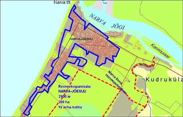 Joonis 3.Narva-Jõesuu linna reovee kogumisala3 3.4 NARVA-JÕESUU LINNA ÜLDPLANEERING Narva-Jõesuu linna üldplaneering on koostatud ajavahemikul 1999-2000.