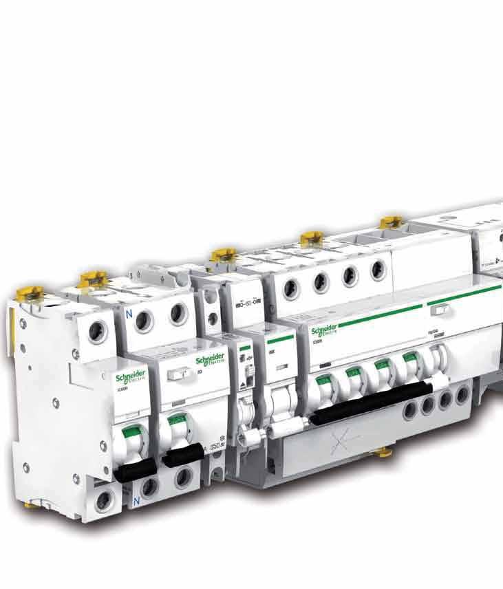 Panorama proizvoda Acti 9 Prekidači 1 polni 1 polni + neutral 2 polni 3 polni 4 polni Električni pribor Okidanje, obaveštenje, indikacija i daljinska indikacija statusa Instalaconi sistemi IP20B