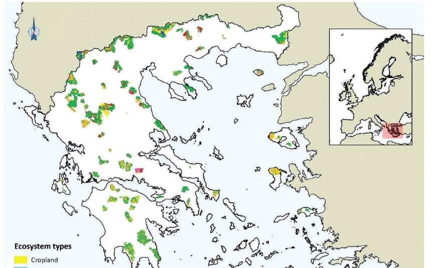 Map of ecosystem types at 91 mountainous sites