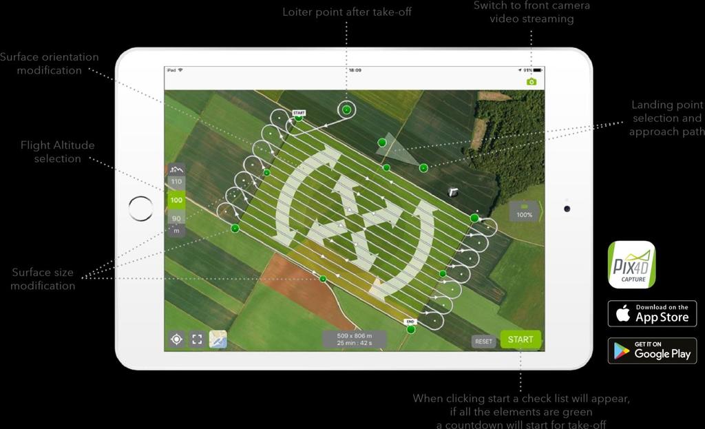 Το Pix4Dcapture είναι ένα φιλικό App σχεδιασμού και εκτέλεσης εντελώς αυτόνομων πτήσεων