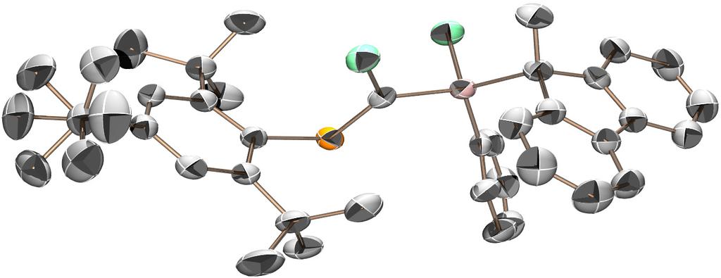Cl1 Cl2 Si1 C21 C20 C2 P1 C1 C34 Figura II.3: Structura moleculară a compusului 7 în stare solidă (un nivel de probabilitate de 50 % pentru elipsoizii termici).