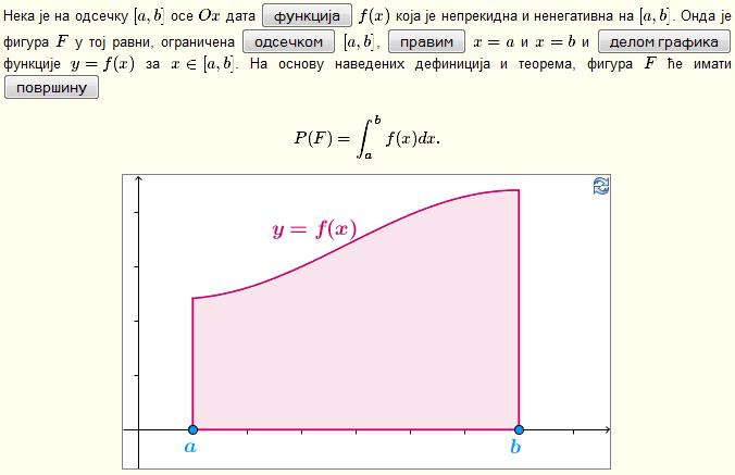 Slik 5: Aplet n kojem se iscrtv figur koj je opisn u prvom sluqju i boji trenu povrxinu. Nek je funkcij g(x) n odseqku [, b] neprekidn i nepozitivn.