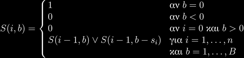 Subset Sum και Διαμέριση Subset Sum: Σύνολο φυσικών Α = {s,, s n } και B, 0 < B < s(a). Υπάρχει X Α με Κnapsack αποτελεί γενίκευση Subset Sum.