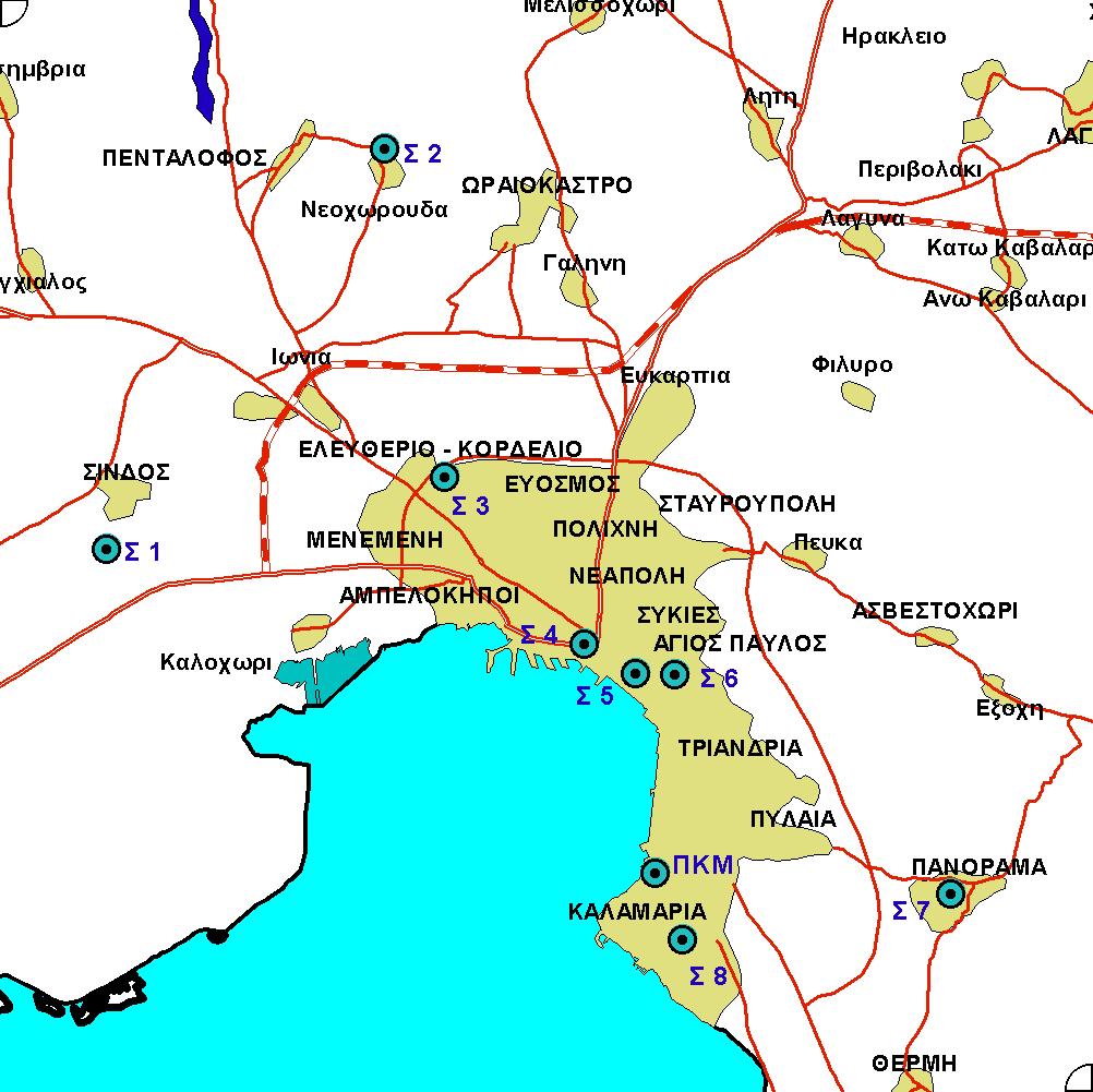 Το δίκτυο των σταθµών µέτρησης της αέριας ρύπανσης της Περιφέρειας Κεντρικής Μακεδονίας Κωδικό ς