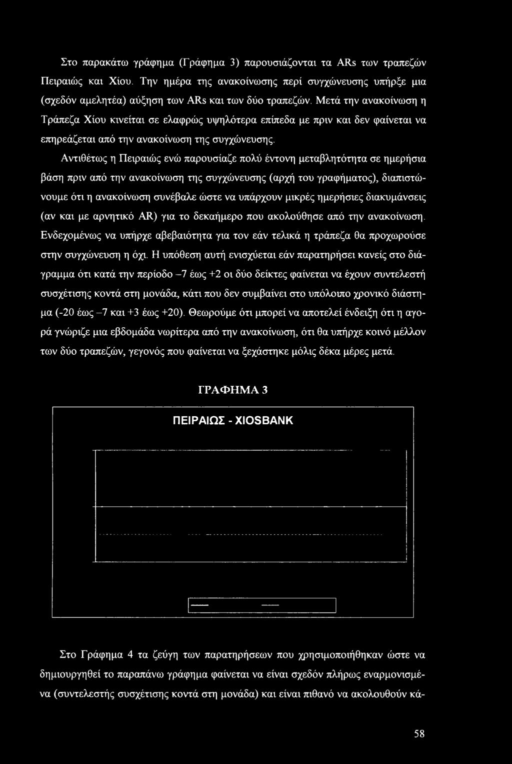 Αντιθέτως η Πειαιώς ενώ παυσίαζε πλύ έντνη μεταβλητότητα σε ημεήσια βάση πιν από την ανακίνωση της συγχώνευσης (αχή τυ γαφήματς), διαπιστώνυμε ότι η ανακίνωση συνέβαλε ώστε να υπάχυν μικές ημεήσιες