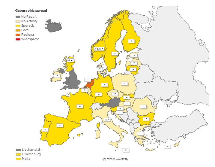 Από ηελ εβδνκάδα 40/2013 έσο ηελ εβδνκάδα 47/2014, από ηα 95 ζεηηθά δείγκαηα ζην ζύλνιν ησλ 4.