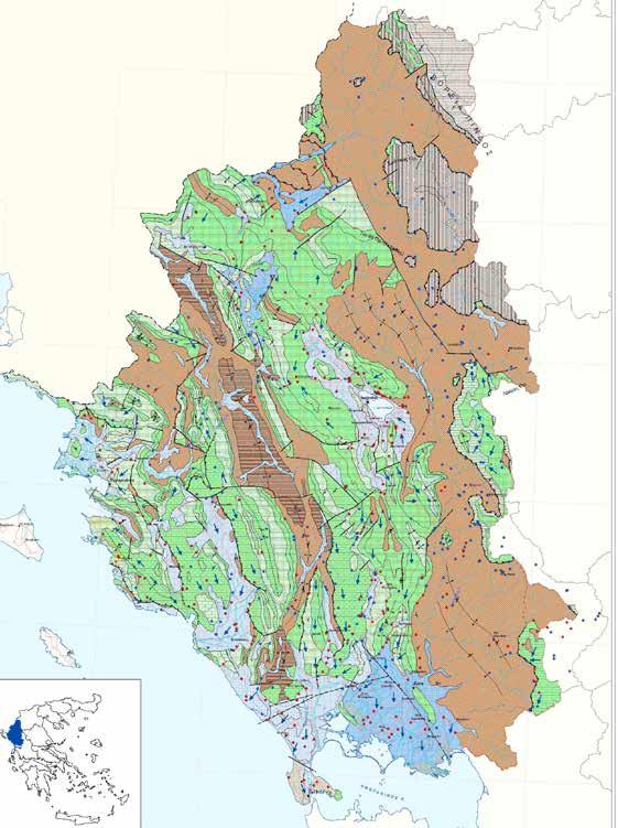 Υδρογεωλογία Ως προς την υδροπερατοτητα οι γεωλογικοί σχηματισμοί του υδατικού διαμερίσματος διακρίνονται σε: Αδιαπέραστους σχηματισμούς (φλύσχης,μάργες κ.