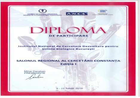 octombrie 2010; - SALONUL REGIONAL AL CERCETARII CONSTANTA 2010, 09-12 iunie 2010 La acestea su fost prezentare urmatoarele produse: - extracte vegetale: extract din scoarta de stejar, extract de