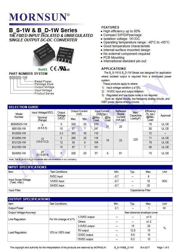 B0505S-1W SINGLE OUTPUT DC-DC