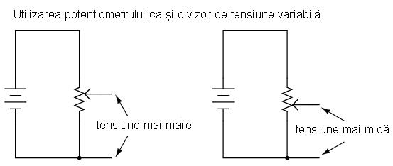 Cu alte cuvinte, dacă maneta potenţiometrului este deplasată la exact jumătatea distanţei dintre cei doi terminali externi, căderea de tensiune între
