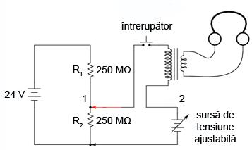 Conectat în circuitul cu detector de nul prezentat mai sus, configuraţia arată precum în figura alăturată.