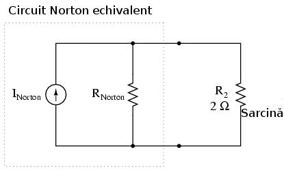 Circuitul echivalent după aplicarea teoremei lui Norton va fi cel alăturat.
