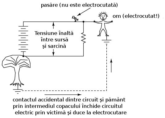 În ciuda faptului că picioarele persoanei vin în contact direct cu pământul, atingerea oricărui punct din circuit este sigură.