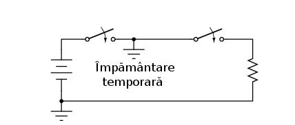 Cu întrerupătorul în poziţia deschis (precum în figură), continuitatea circuitului este întreruptă şi curentul din circuit este zero.