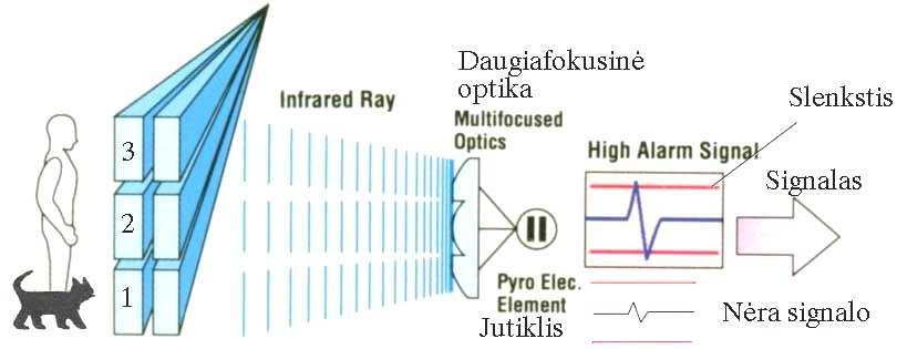 24 suveikia elektromagnetinis trikdis (radijo bangos), gaunami du sinfaziniai signalai ir relė nesuveikia. Todėl tokie jutikliai labiau atsparesni trikdžiams.