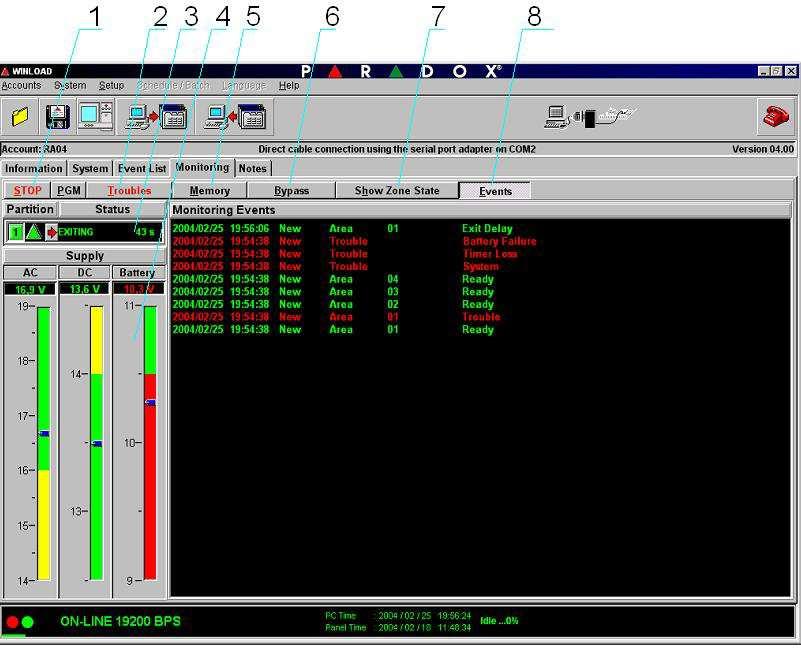 Stebėjimo (Monitoring) langas 1. Stebėjimo aktyvavimas. 2. Gedimų peržiūra. 3.