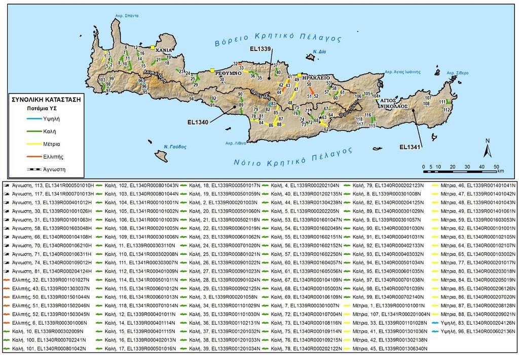 Κατάρτιση της ηςαναθεώρησης του Σχεδίου Διαχείρισης Λεκανών Απορροής Ποταμών του ΥΔ Κρήτης (EL3) Εικόνα 3 Συνολική κατάσταση ποτάμιων ΥΣ του ΥΔ της Κρήτης (EL3)
