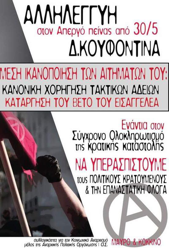 ξαναπιάσουμε, μέσα και έξω από τη φυλακή, το κόκκινο νήμα αυτών των αγώνων. Δ.
