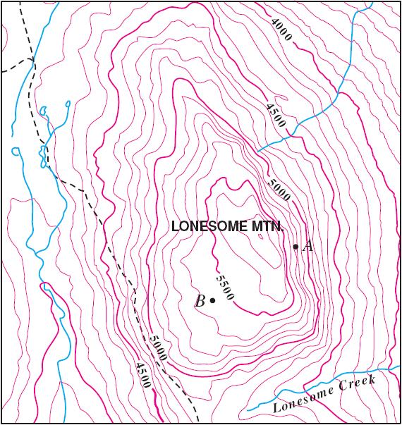 Primer nivo-krivih u topografskim mapama planinskih predela: Nivo-krive ovde su krive gde je