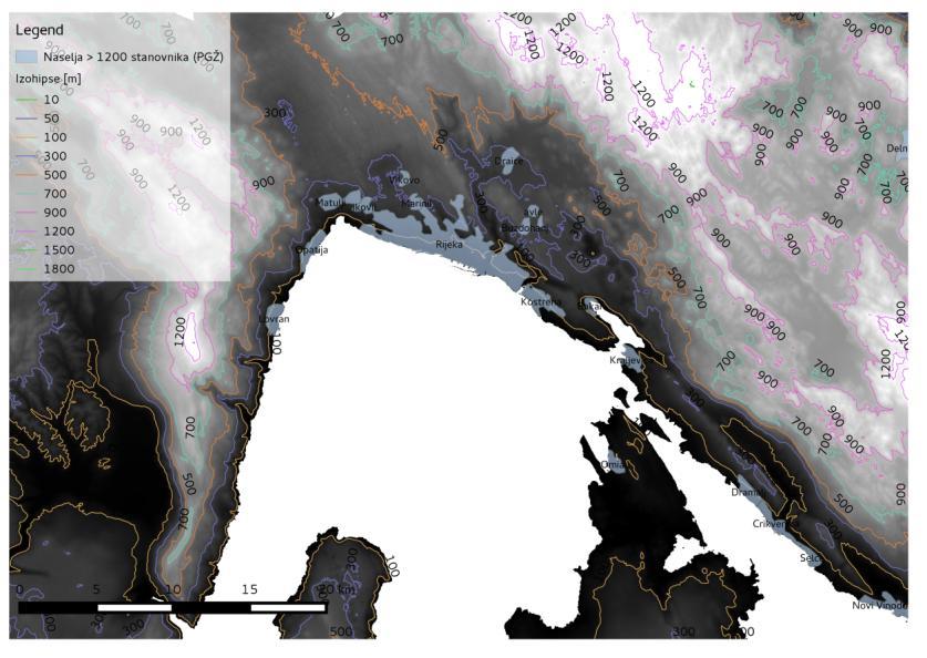 2.4. Relevantni topografski podaci Grad Rijeka smješten je uz Kvarnerski zaljev na nadmorskoj visini koja se kreće od desetak metara do 441 m (mjesto Podbreg).