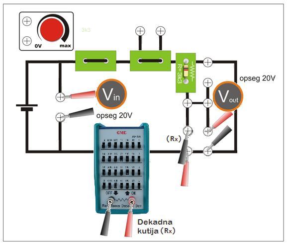 Slika 2 Slika 3 IZRADA VEŽBE a) Оdređivanje nepoznate otpornosti korišćenjem naponskog razdelnika Potenciometar za promenu napona napajanja makete (slika 3.
