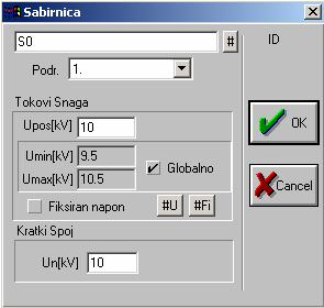 Za sabirnice se unosi oznaka sabirnice u ovom slučaju S0 i