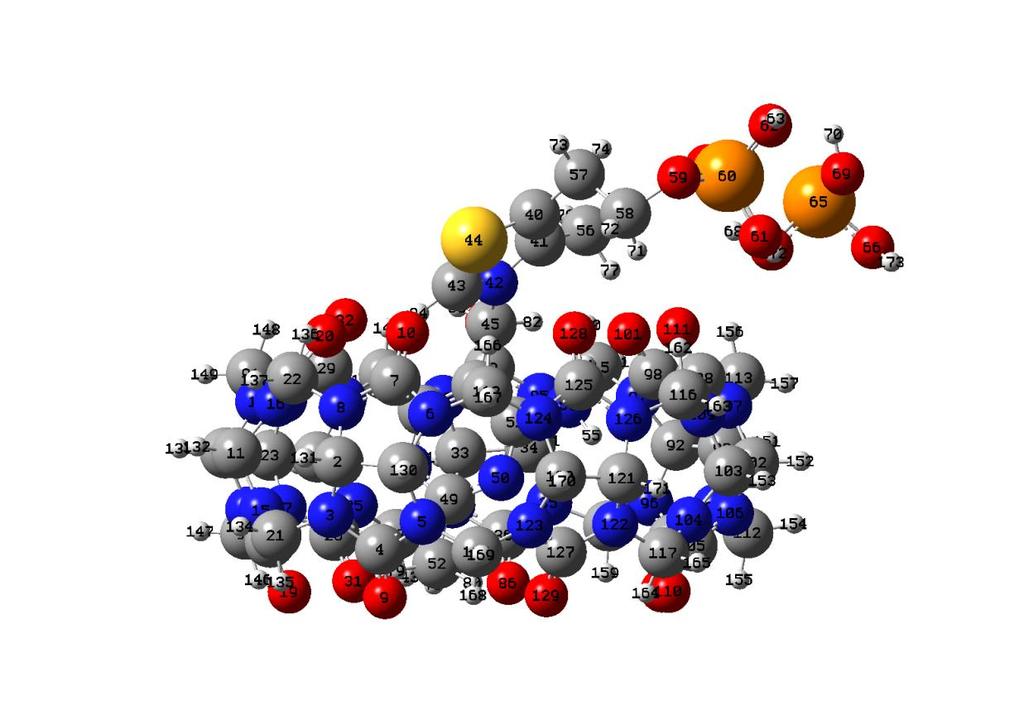 Figure S17. Energy minimized structure for {3 CB[7]} with atom labeled with center numbers (see table below) Table S3.