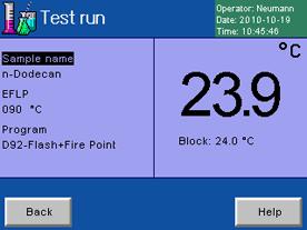 63 Πατώντας RUN από την οθόνη του οργάνου ξεκινά η διαδικασία προσδιορισμού των σημείων ανάφλεξης και καύσης αντίστοιχα.