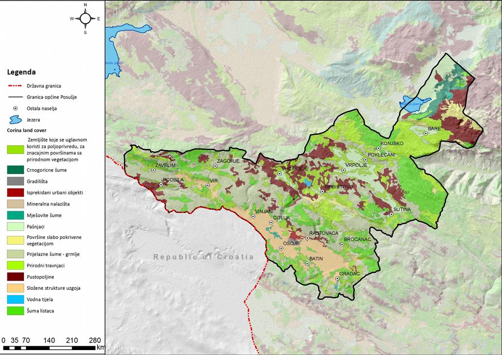 Slika 8: Zemljišni pokrivač (Corine Land Cover CLC) općine Posušje (2006) 6.3.2 Kontaminacija zemljišta teškim metalima Ispitivanja zemljišta sa gledišta kontaminacije teškim metalima nisu vršena.