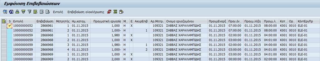 Επιλέγοντας την εκτέλεση του προγράμματος, μεταφερόσαστε στην οθόνη των αναλυτικών επιβεβαιώσεων οι οποίες πληρούν τις προδιαγραφές που