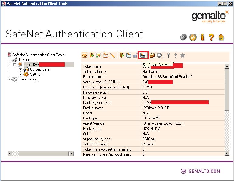 Από την εφαρμογή Safenet Authentication Client επιλέγουμε το γρανάζι.