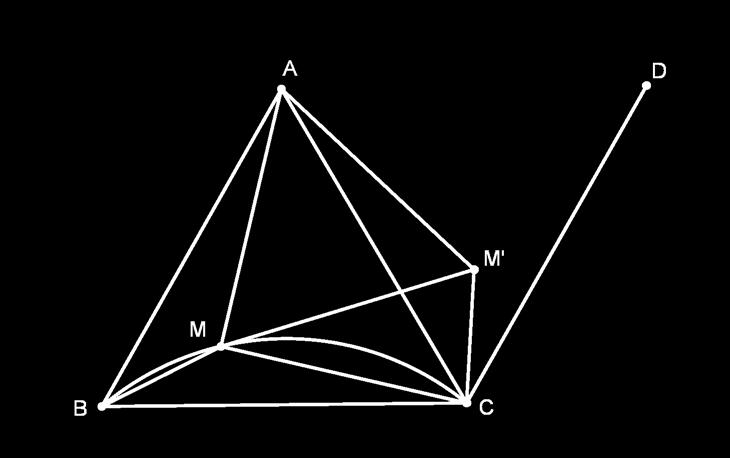 Bài : Cho tam giác đều ABC. Tìm quỹ tích những điểm M nằm trong tam giác sao cho MA = MB + MC Xét phép quay Q( A,6 ) B C M M C D Theo định nghĩa của phép quay thì ' MA = MM '.