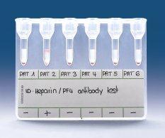 heparin/platelet Faktor 4 bed side test Rapid assay Na vylúčenie HIT 2 testy: 1 funkčný a 1