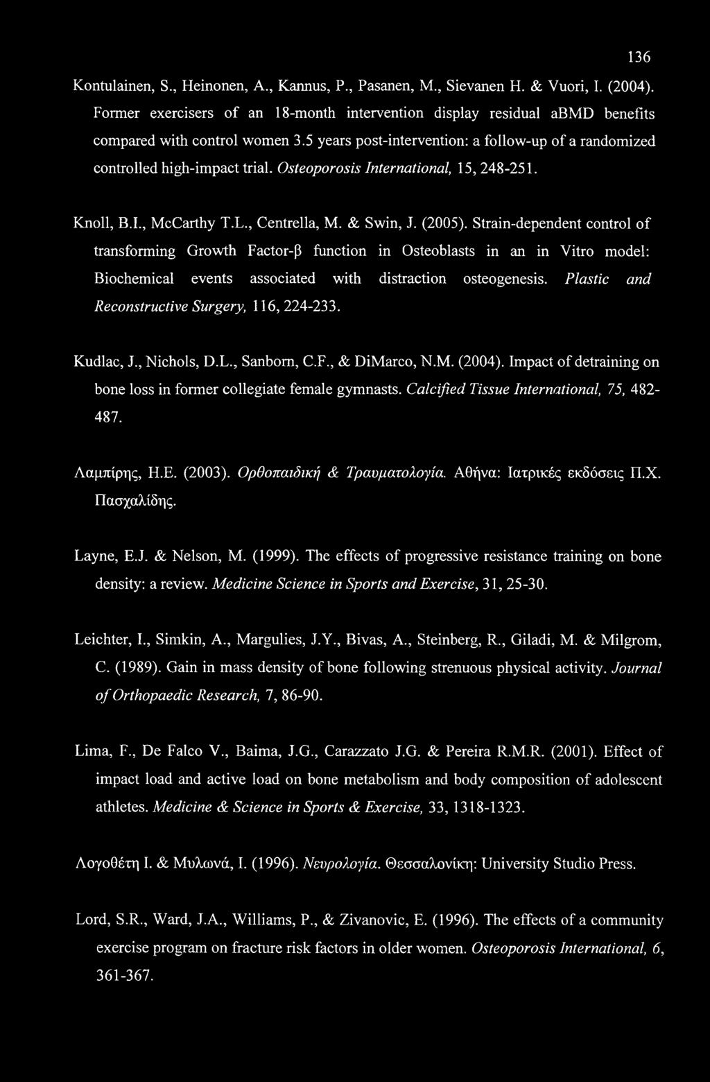 136 Kontulainen, S., Heinonen, A., Kannus, P., Pasanen, M., Sievanen H. & Vuori, I. (2004). Former exercisers of an 18-month intervention display residual abmd benefits compared with control women 3.