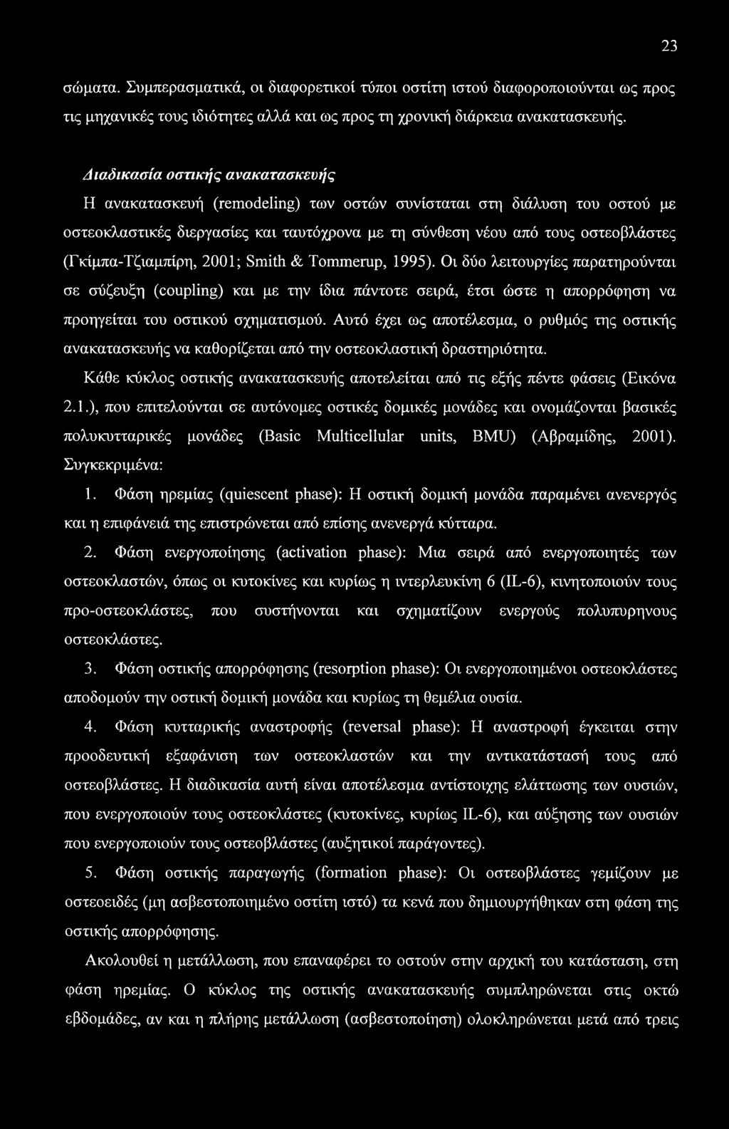 23 σώματα. Συμπερασματικά, οι διαφορετικοί τύποι οστίτη ιστού διαφοροποιούνται ως προς τις μηχανικές τους ιδιότητες αλλά και ως προς τη χρονική διάρκεια ανακατασκευής.