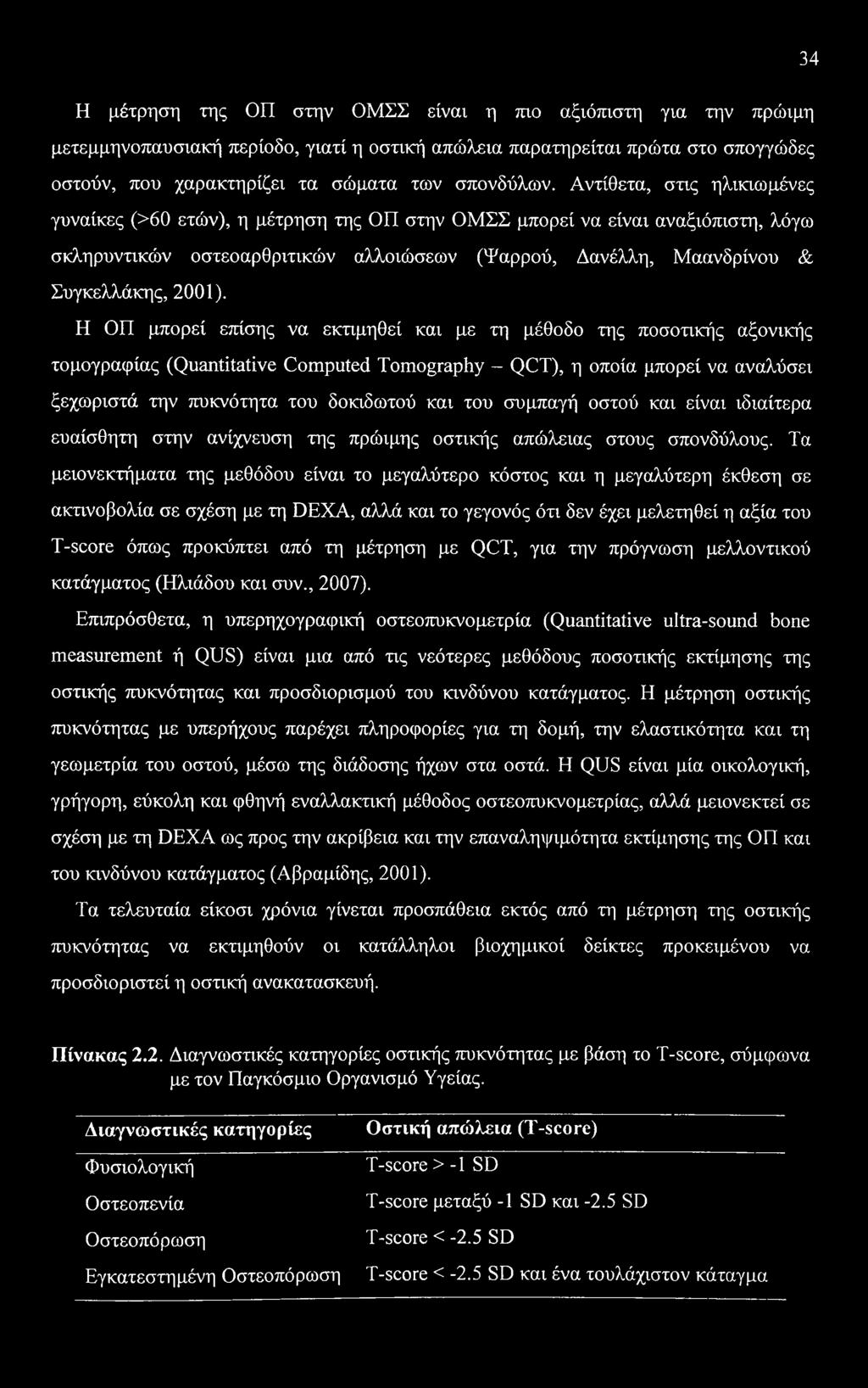 Η ΟΠ μπορεί επίσης να εκτιμηθεί και με τη μέθοδο της ποσοτικής αξονικής τομογραφίας (Quantitative Computed Tomography - QCT), η οποία μπορεί να αναλύσει ξεχωριστά την πυκνότητα του δοκιδωτού και του