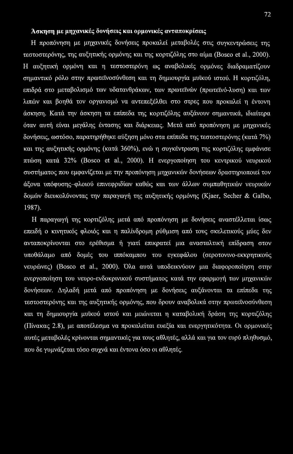 72 Άσκηση με μηχανικές δονήσεις και ορμονικές ανταποκρίσεις Η προπόνηση με μηχανικές δονήσεις προκαλεί μεταβολές στις συγκεντρώσεις της τεστοστερόνης, της αυξητικής ορμόνης και της κορτιζόλης στο