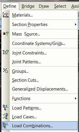 Για να δημιουργήσουμε τους συνδυασμούς επιλέγουμε την εντολή Define Load Combinations και εμφανίζεται το