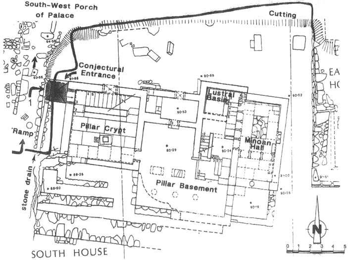 Νότια Οικία Κνωσού (φωτ.: Driessen 2003, fig. 1.1). κεραμεικής στο εσωτερικό των ορυγμάτων δεν είναι διαγνωστική.