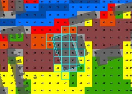 Diagrama 2 In exemplul de mai sus urmatoarele valori vor fi atribuite clădirii în discuţie. Pornind de sus în sens orar, avem: 55, 51, 46, 44, 47, 49, 50, 51, 56, 59 si 59.