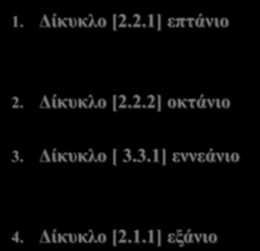 Παραδείγματα 1. 1. Δίκυκλο [2.2.1] επτάνιο 2. Δίκυκλο [2.2.2] οκτάνιο 2.