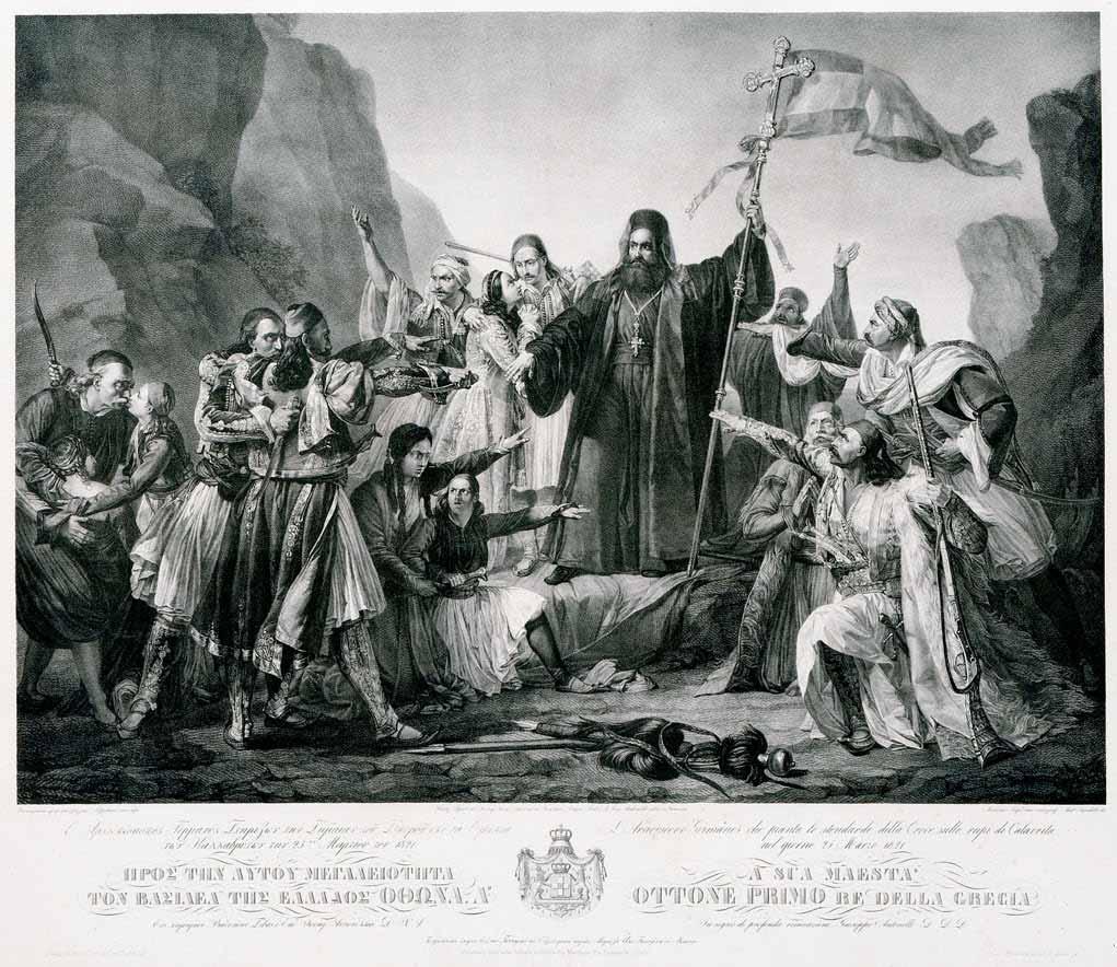 118 Ludovico Lipparini (1800-1856) Ο Αρχιεπίσκοπος Γερμανός στηρίζων την σημαίαν του σταυρού επί τα ερείπια των Καλλαβρύτων την 25 ην Μαρτίου του 1821.