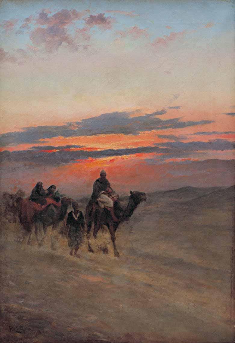 28 Περικλής Τσιριγώτης (1860-1924) Καμηλιέρηδες υπογεγραμμένο και χρονολογημένο κάτω αριστερά: P.
